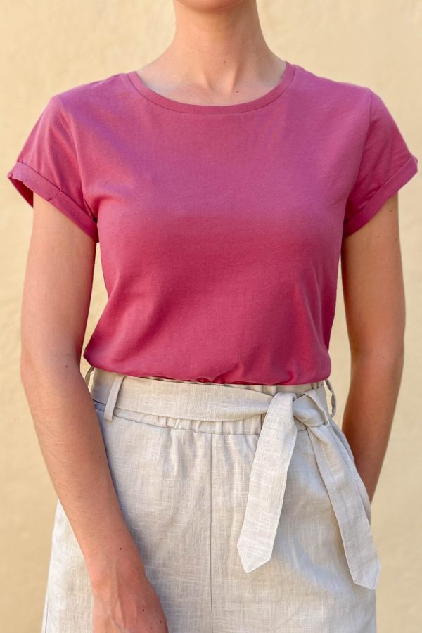 Roze T-shirt | Rolled sleeve